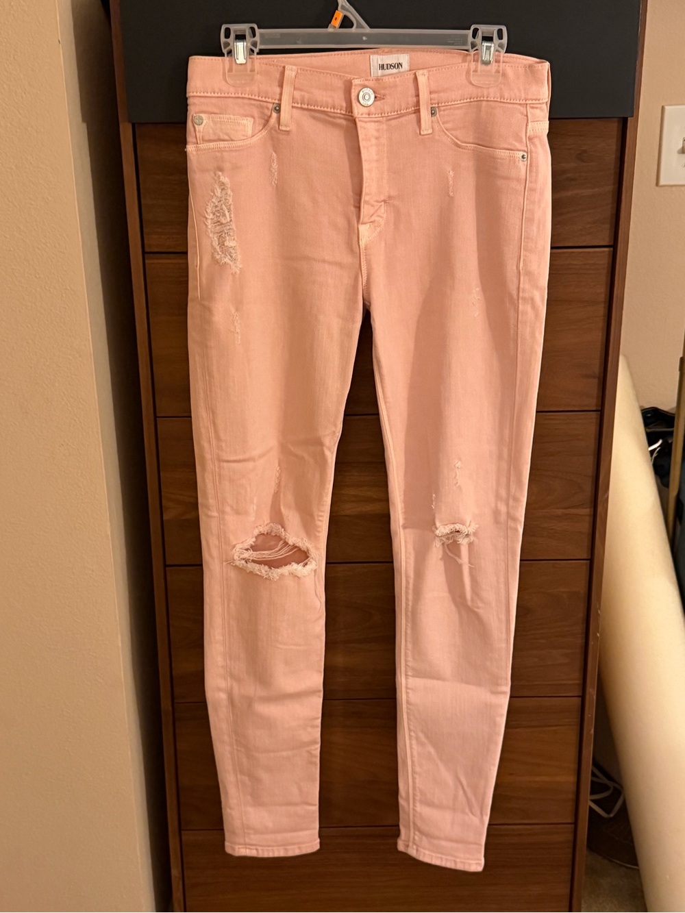 Hudson Jeans Blush Pink Ripped Skinny Jeans